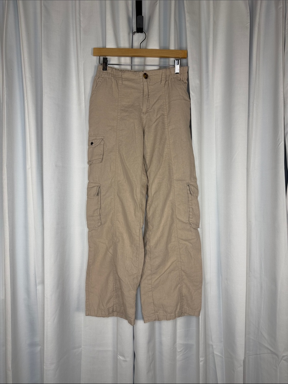 Love Tree Beige Wide-Leg Cargo Pants